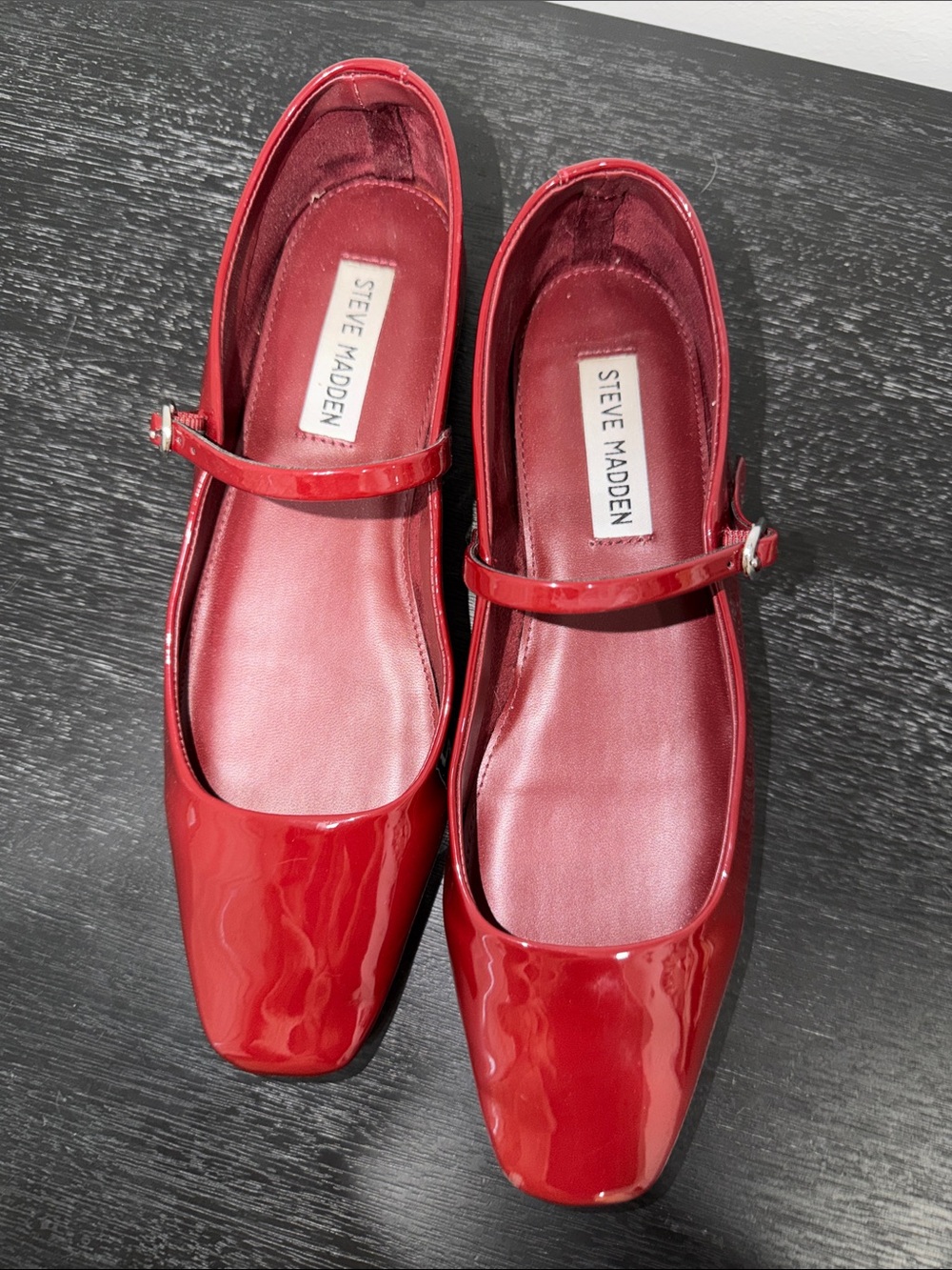 Steve Madden Red Patent Mary Jane Flats with Square Toe